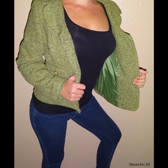 Ann Taylor Loft green lined blazer jacket coat - Picture 2 of 5